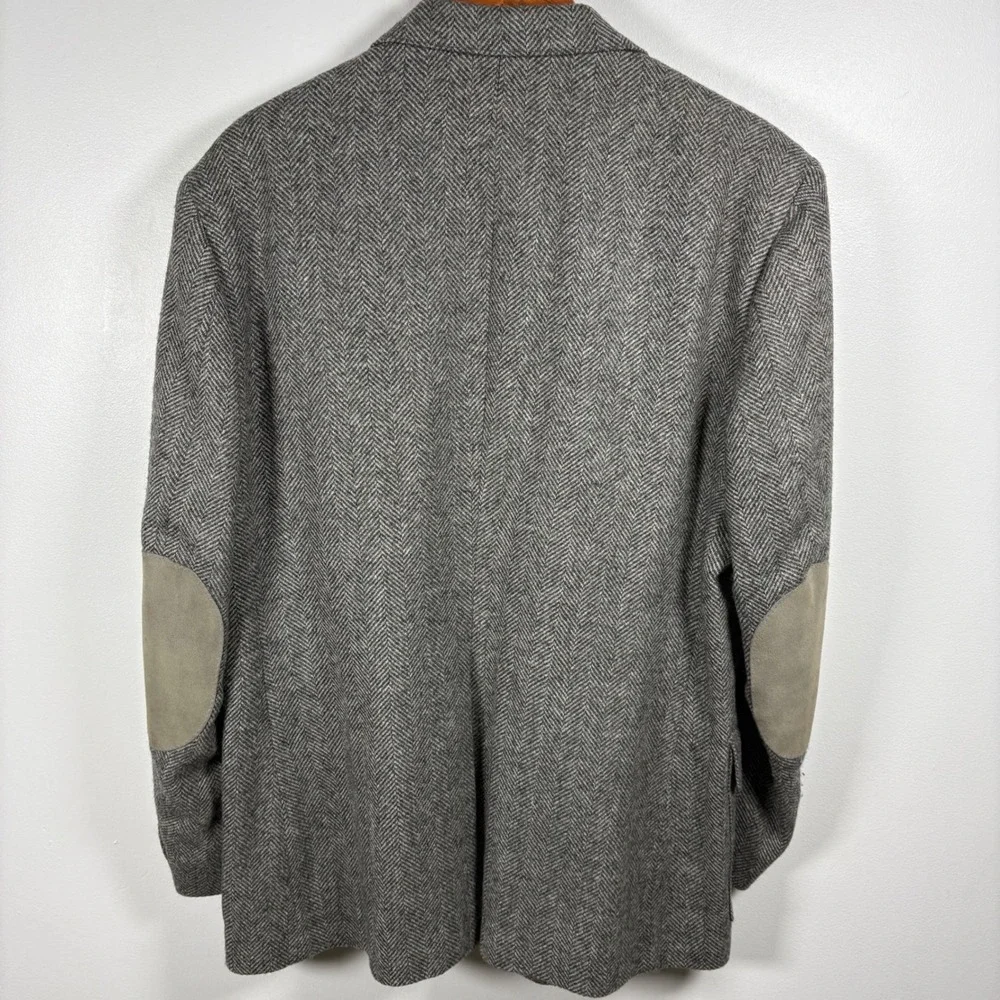 Farah‎ WFF Mens Grey Herringbone Tweed Blazer Sport Coat Elbow Patches 44R